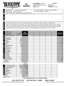 Oil analysis report showing harmful silicon in a Continental aircraft engine