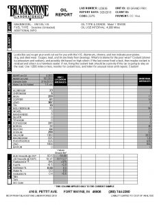 Oil analysis report showing silicon, potassium, and sodium from an antifreeze problem