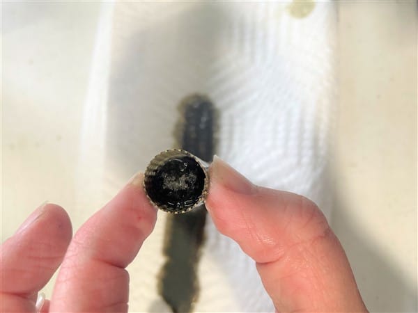 Shredded paper towel debris in the oil pickup screen