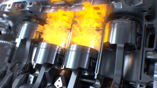 Graphic showing what it would look like if we could see fuel combusting inside the cylinders.