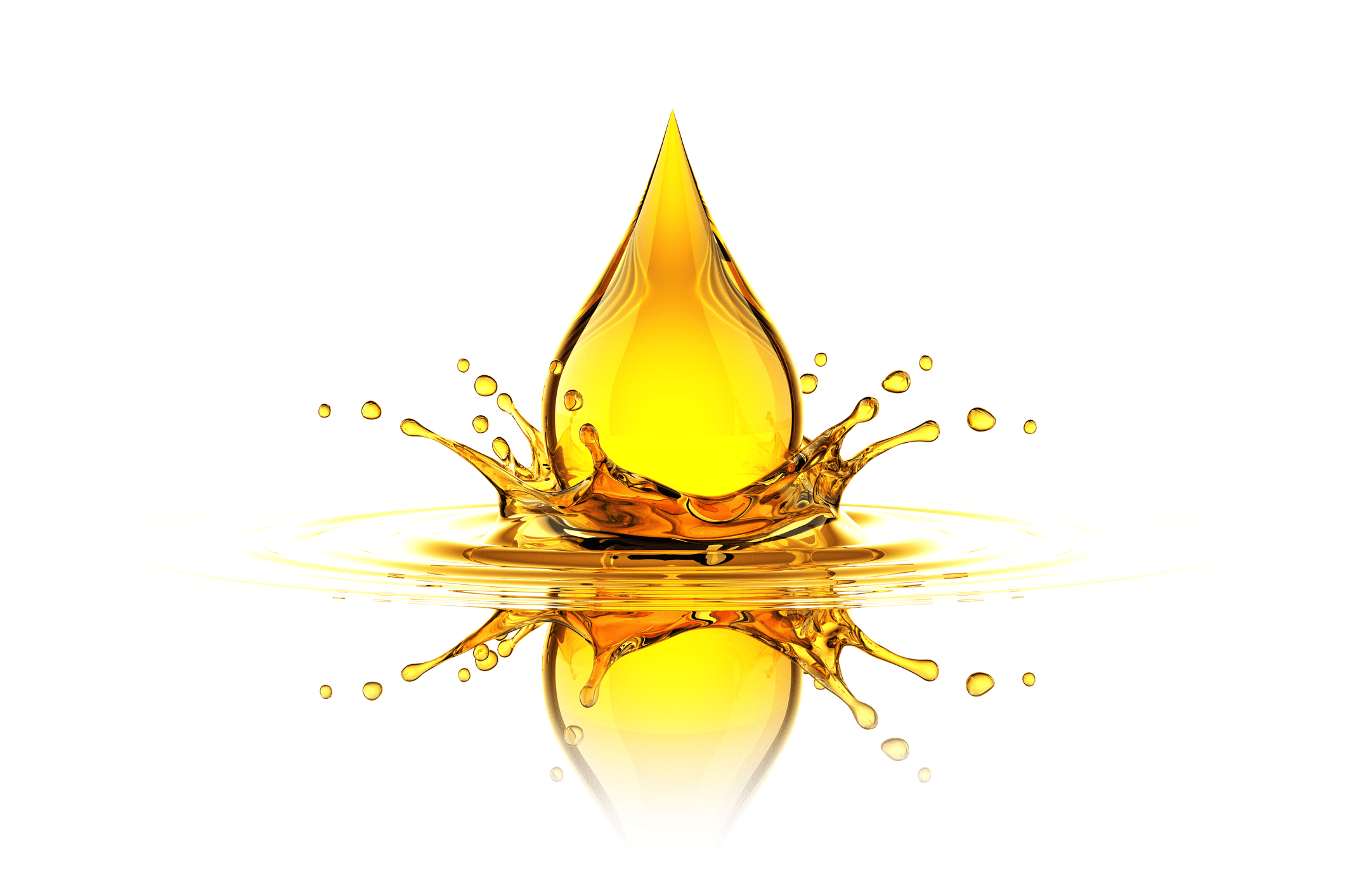 Yellow oil drop splashing on liquid surface