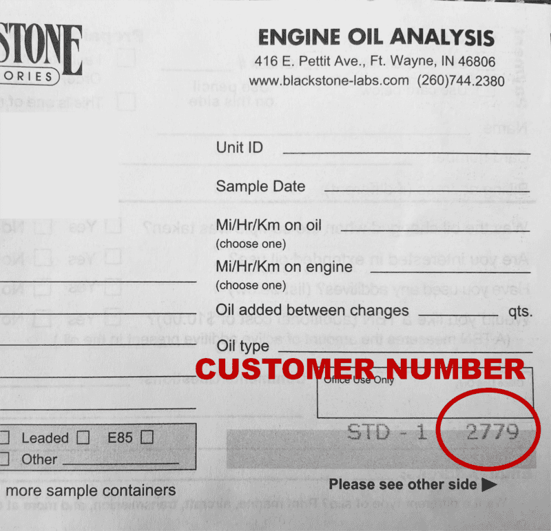 Image showing the customer number circled in red on an oil slip. The customer number is printed on the oil slip in the lower-rightmost corner.