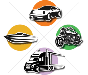 Image of car, truck, boat, and motorcycle