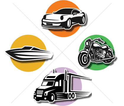 Image of car, truck, boat, and motorcycle