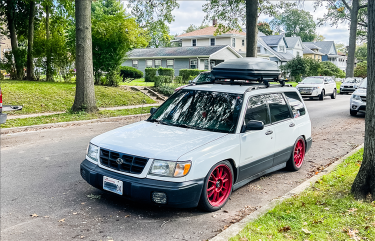 image of a subaru loaded up for a road trip